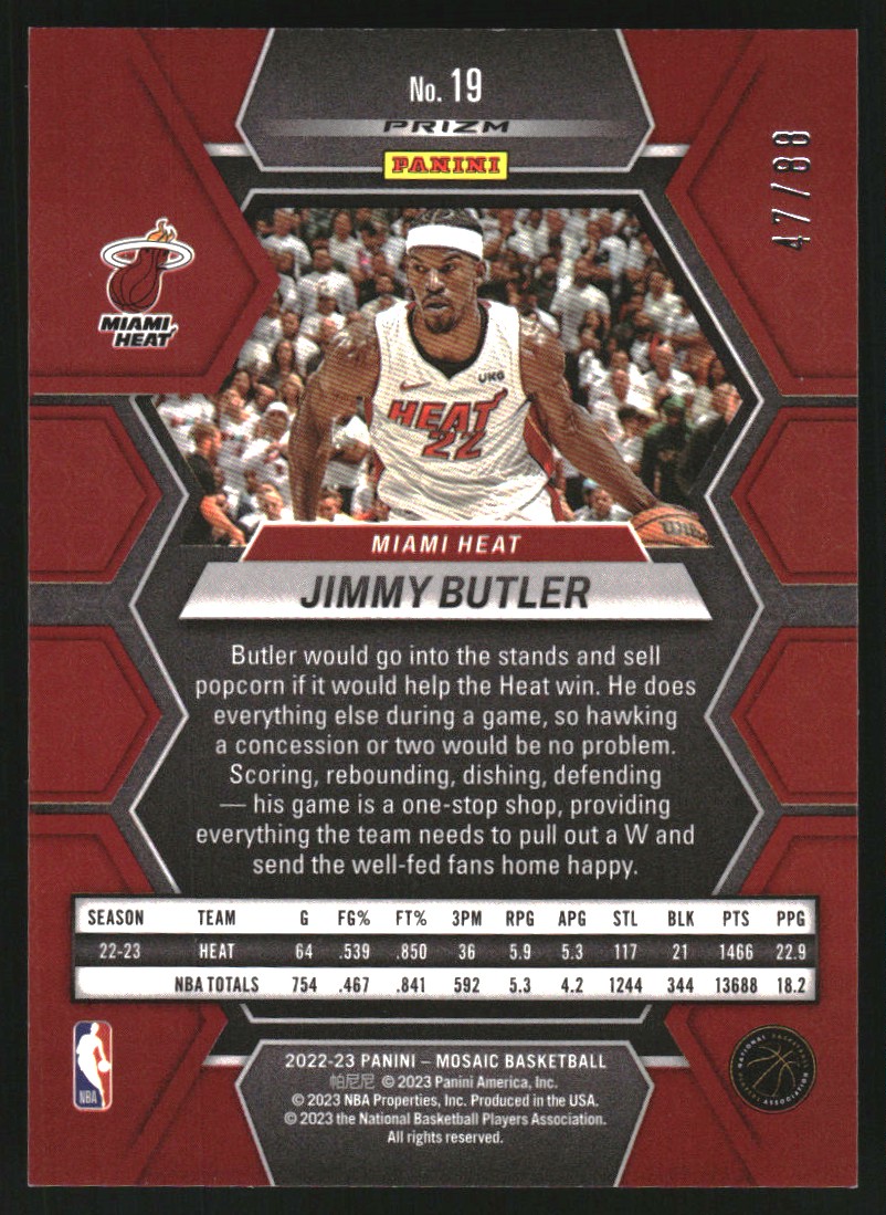 2022-23 Panini Mosaic Mosaic Choice Fusion Red and Yellow #19 Jimmy Butler
