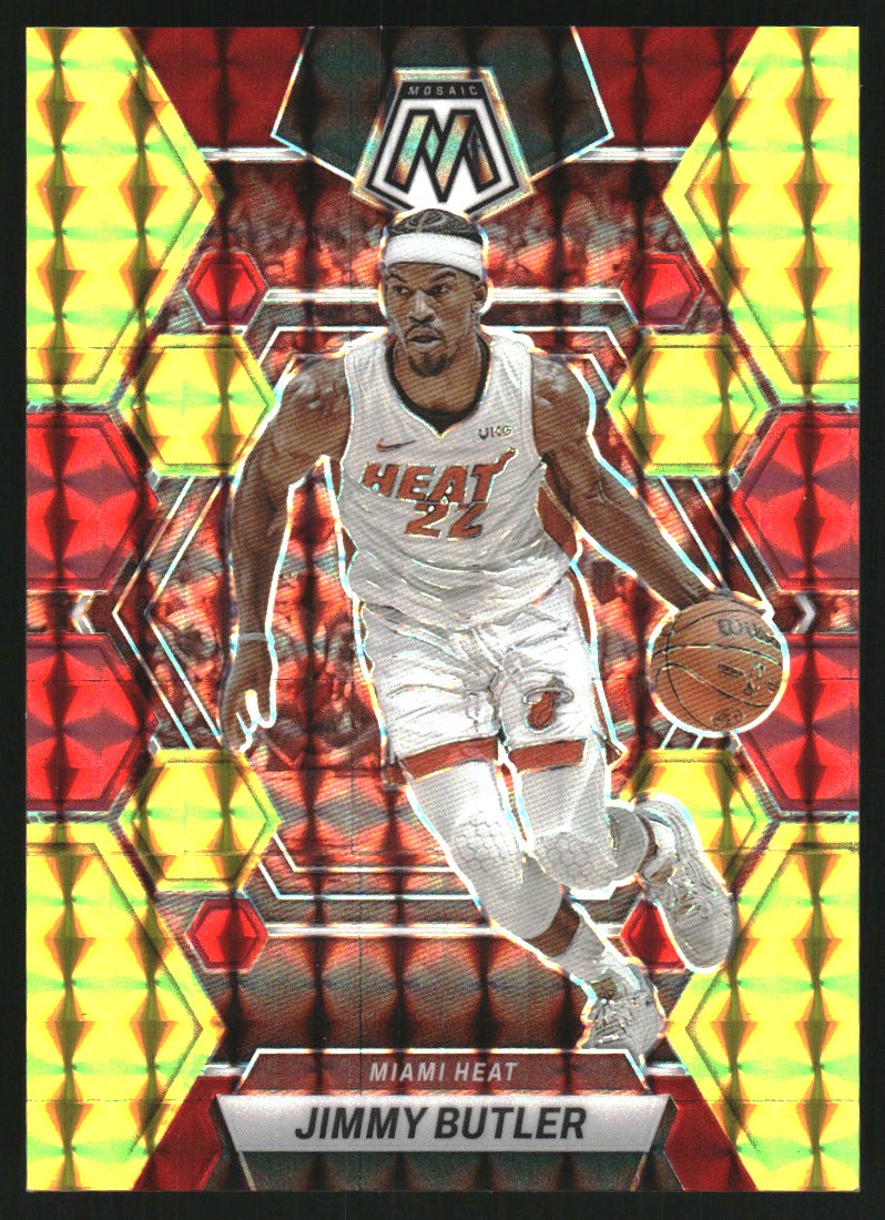 2022-23 Panini Mosaic Mosaic Choice Fusion Red and Yellow #19 Jimmy Butler