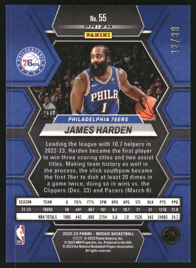 2022-23 Panini Mosaic Mosaic Choice Fusion Red and Yellow #55 James Harden