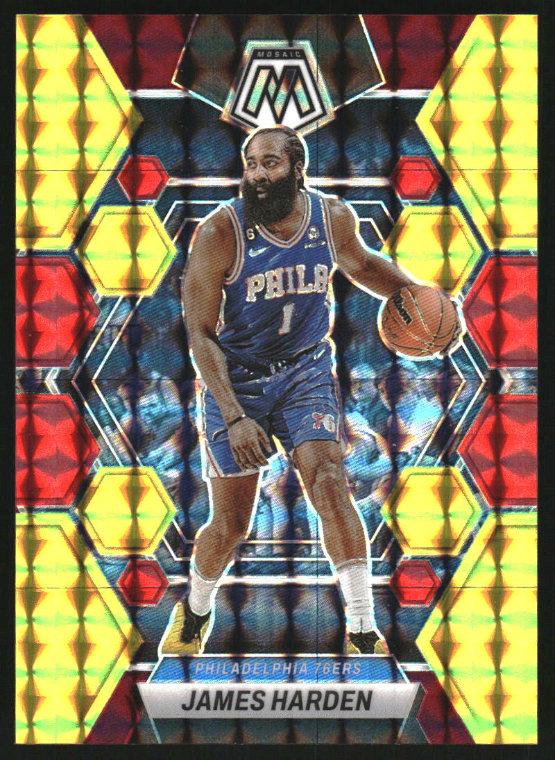 2022-23 Panini Mosaic Mosaic Choice Fusion Red and Yellow #55 James Harden
