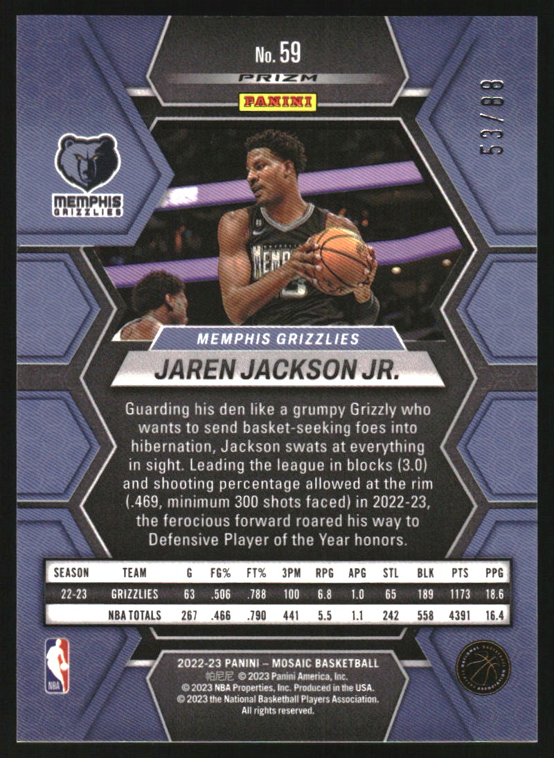 2022-23 Panini Mosaic Mosaic Choice Fusion Red and Yellow #59 Jaren Jackson Jr.