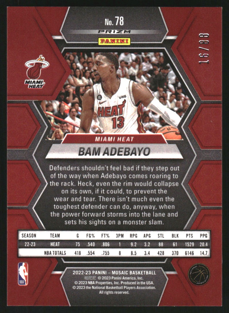 2022-23 Panini Mosaic Mosaic Choice Fusion Red and Yellow #78 Bam Adebayo