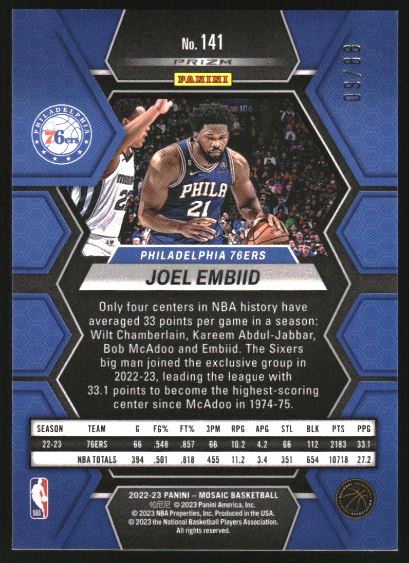 2022-23 Panini Mosaic Mosaic Choice Fusion Red and Yellow #141 Joel Embiid