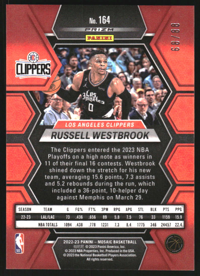 2022-23 Panini Mosaic Mosaic Choice Fusion Red and Yellow #164 Russell Westbrook