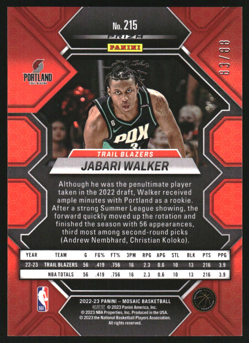2022-23 Panini Mosaic Mosaic Choice Fusion Red and Yellow #215 Jabari Walker