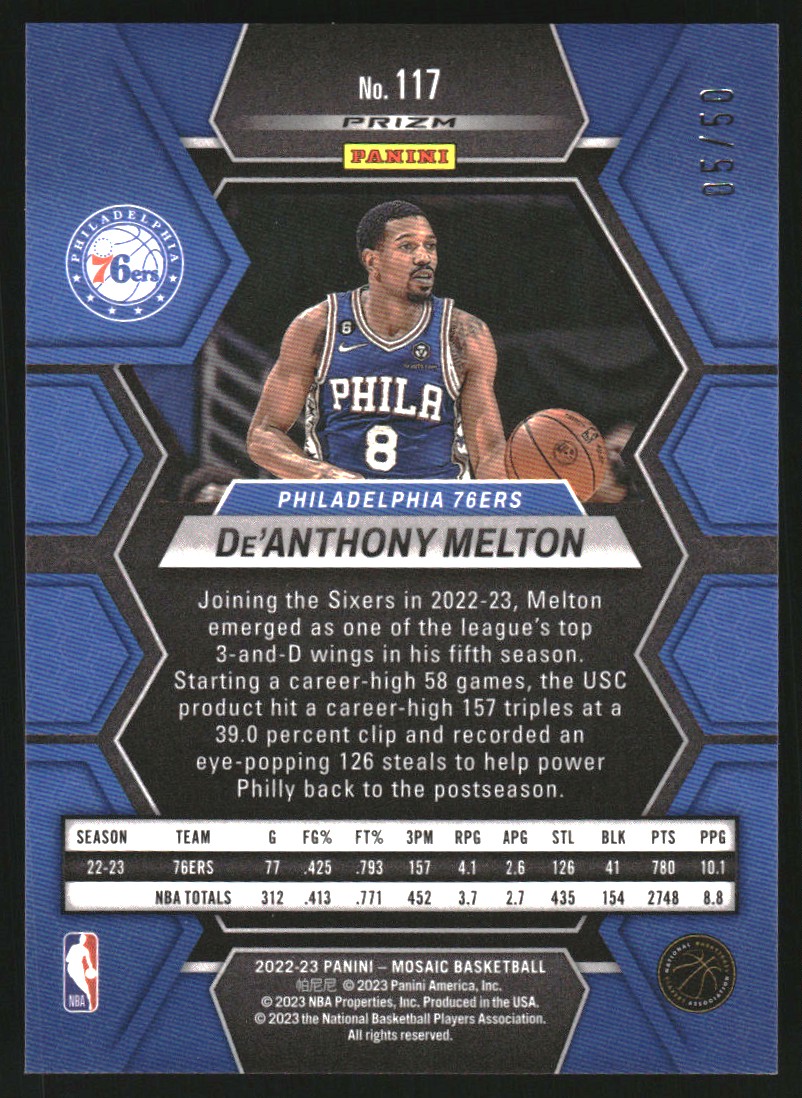 2022-23 Panini Mosaic Mosaic Fast Break Purple #117 De'Anthony Melton