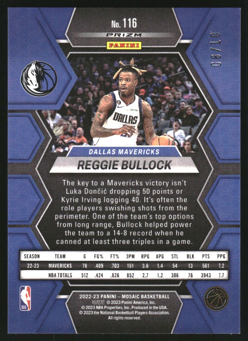 2022-23 Panini Mosaic Mosaic Gold #116 Reggie Bullock