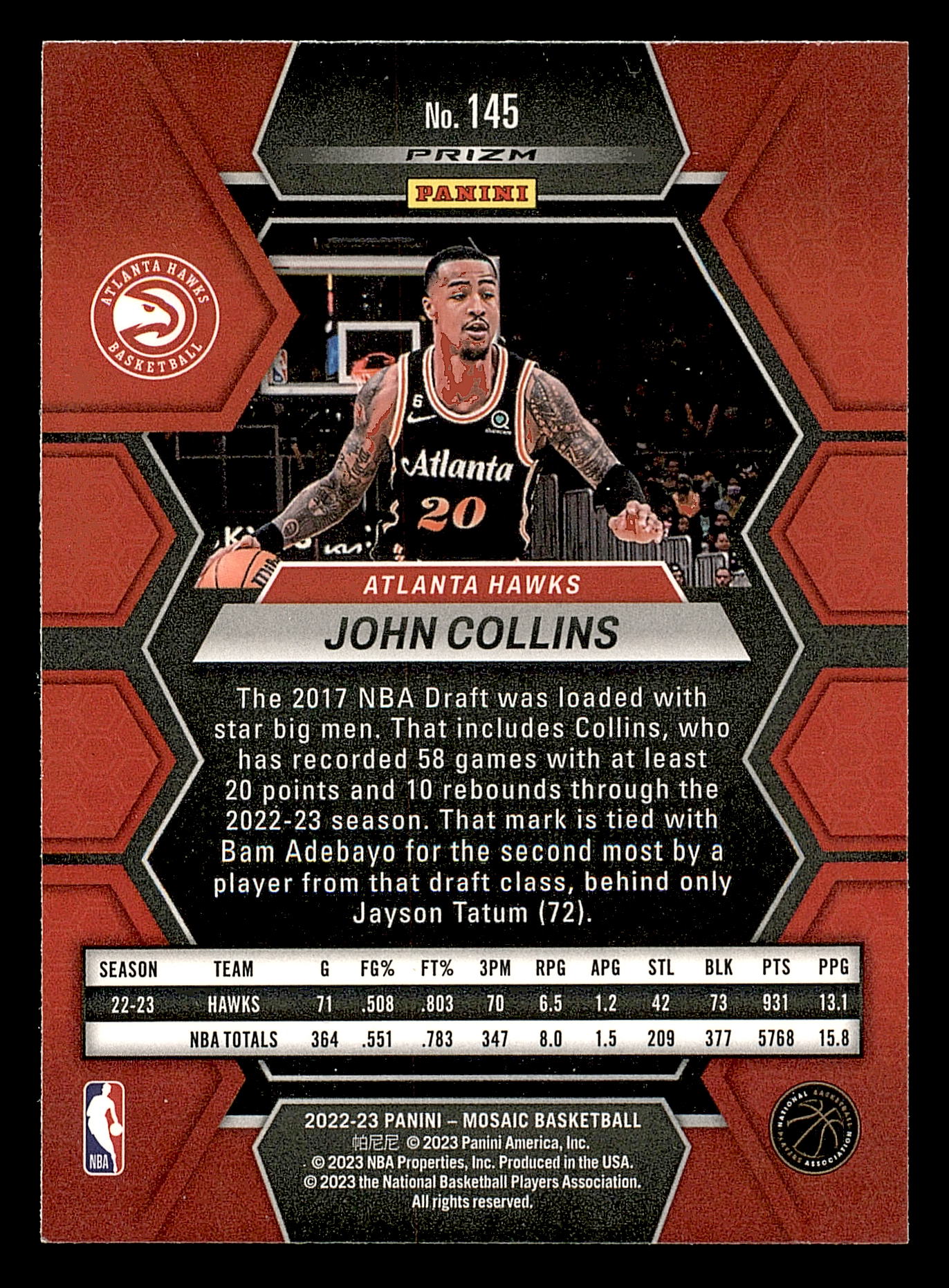 2022-23 Panini Mosaic Mosaic Reactive Blue #145 John Collins back image