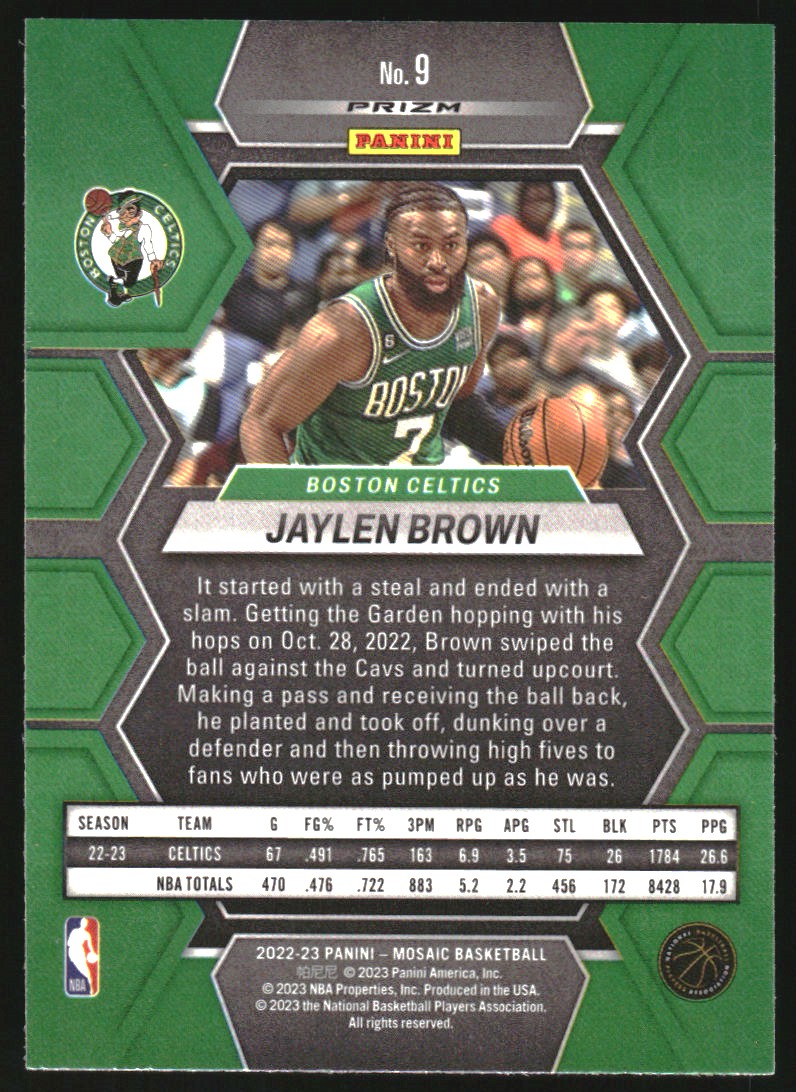2022-23 Panini Mosaic Mosaic Reactive Yellow #9 Jaylen Brown on