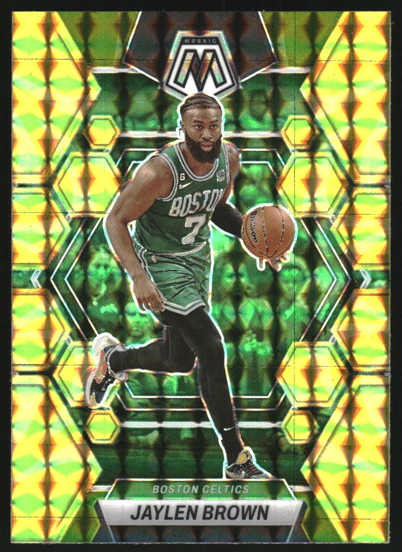2022-23 Panini Mosaic Mosaic Reactive Yellow #9 Jaylen Brown on