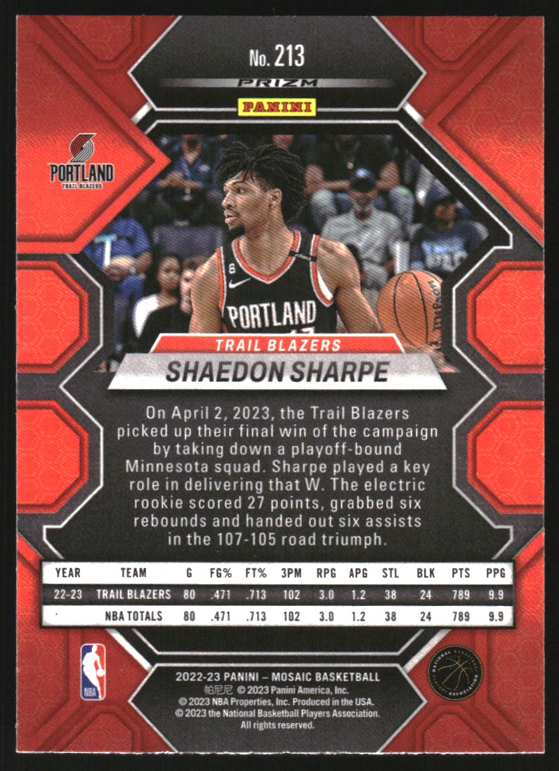 2022-23 Panini Mosaic Mosaic Red Wave #213 Shaedon Sharpe