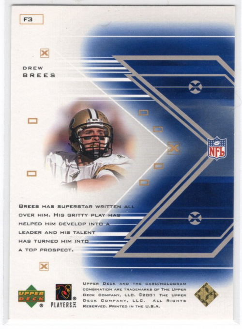 2001 Upper Deck Pros and Prospects Future Fame #F3 Drew Brees back image