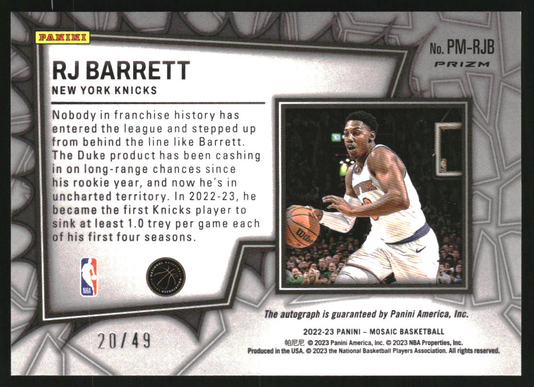 2022-23 Panini Mosaic Pictographs Mosaic Blue #34 RJ Barrett/49