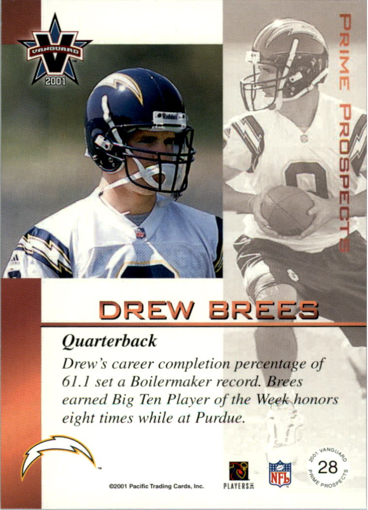 2001 Vanguard Prime Prospects Bronze #28 Drew Brees back image