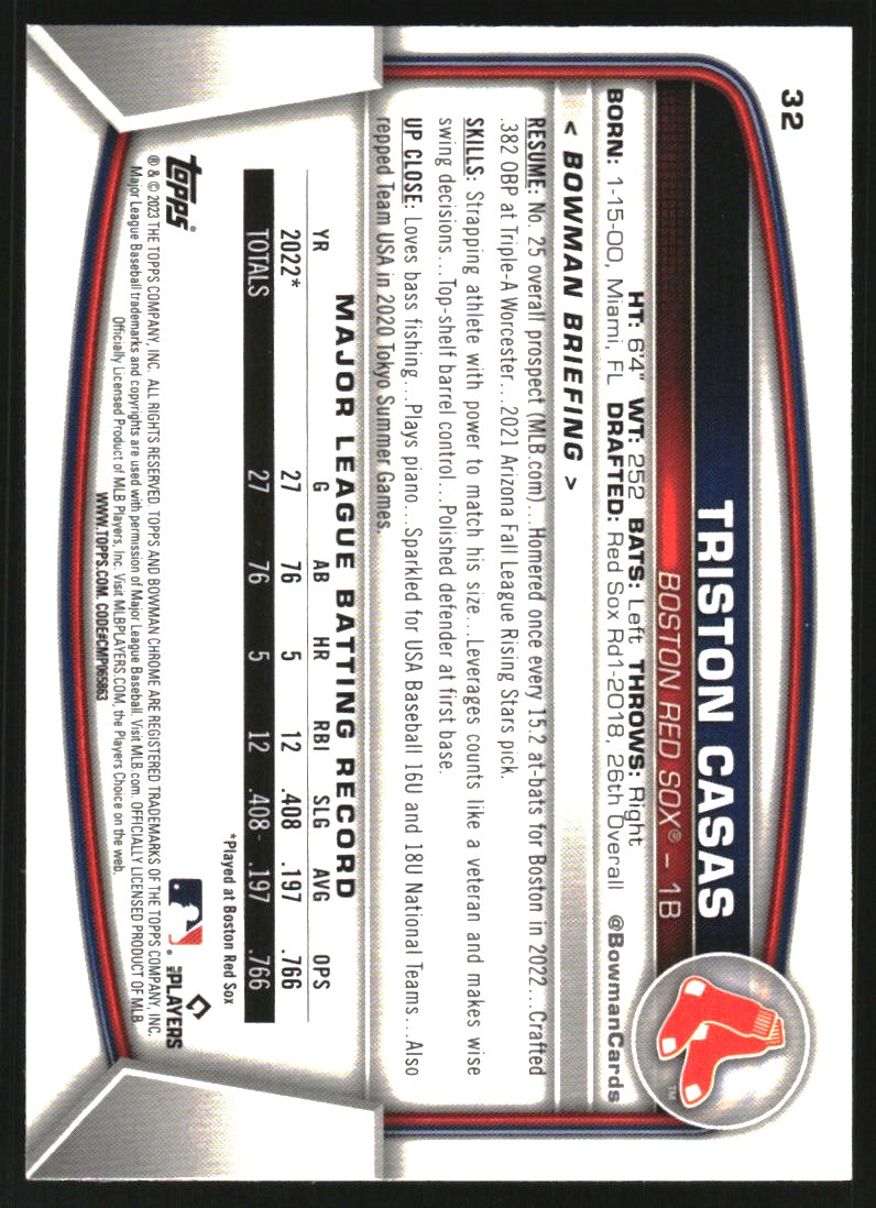 2023 Bowman Chrome #32 Triston Casas RC