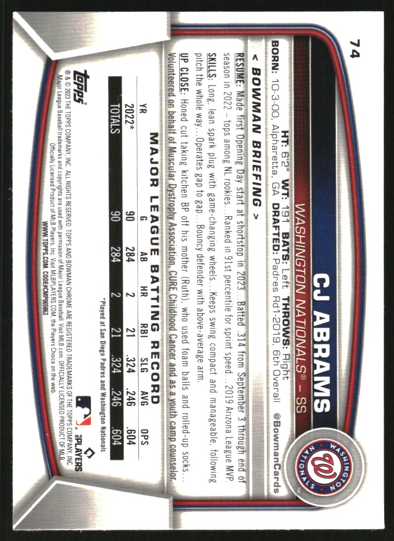 2023 Bowman Chrome #74 CJ Abrams