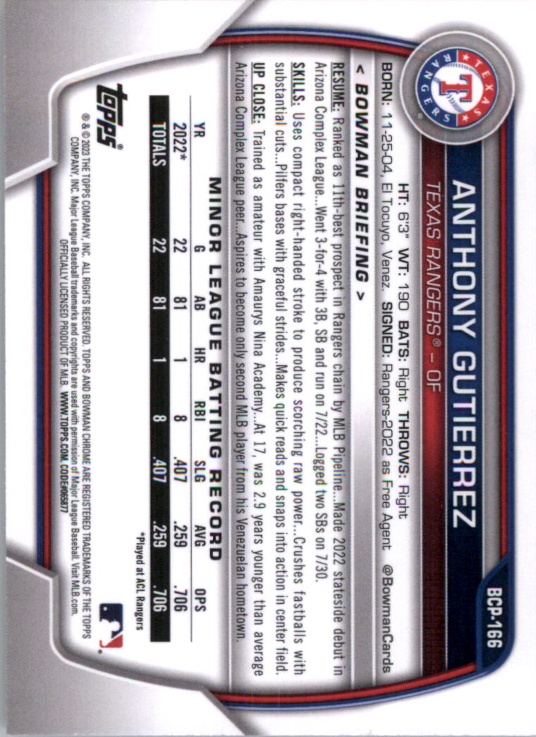 Selección de tarjeta de béisbol Bowman Chrome Prospects 2023 (base) - Imagen 281 de 438