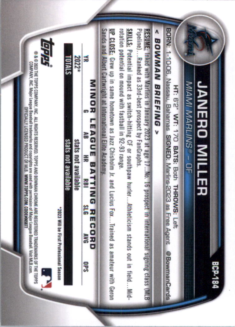 Selección de tarjeta de béisbol Bowman Chrome Prospects 2023 (base) - Imagen 314 de 438