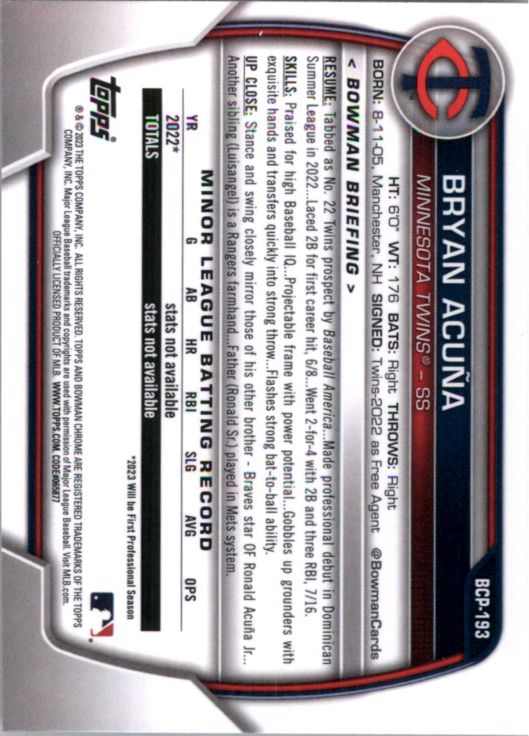 Selección de tarjeta de béisbol Bowman Chrome Prospects 2023 (base) - Imagen 330 de 438