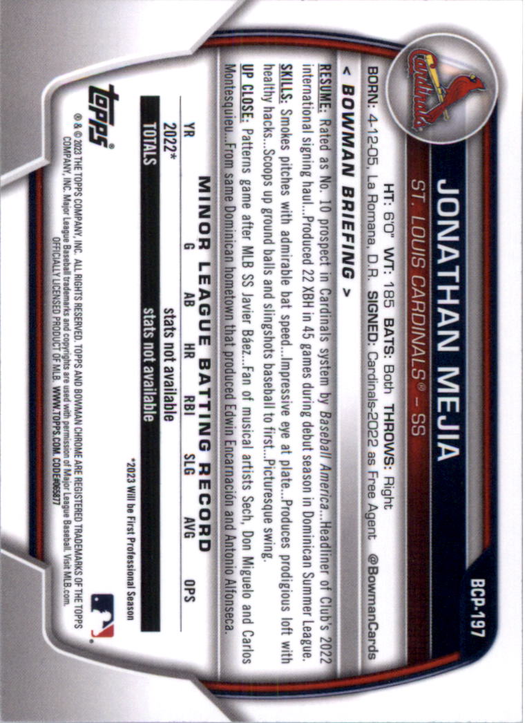 Selección de tarjeta de béisbol Bowman Chrome Prospects 2023 (base) - Imagen 338 de 438