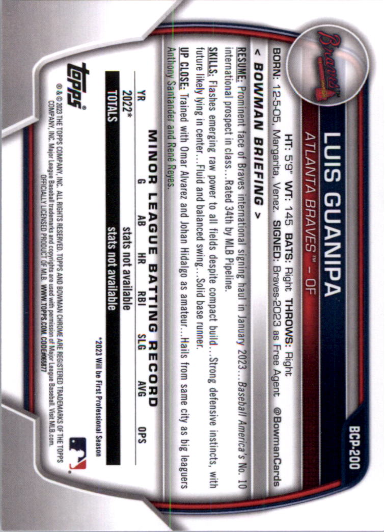 Selección de tarjeta de béisbol Bowman Chrome Prospects 2023 (base) - Imagen 344 de 438
