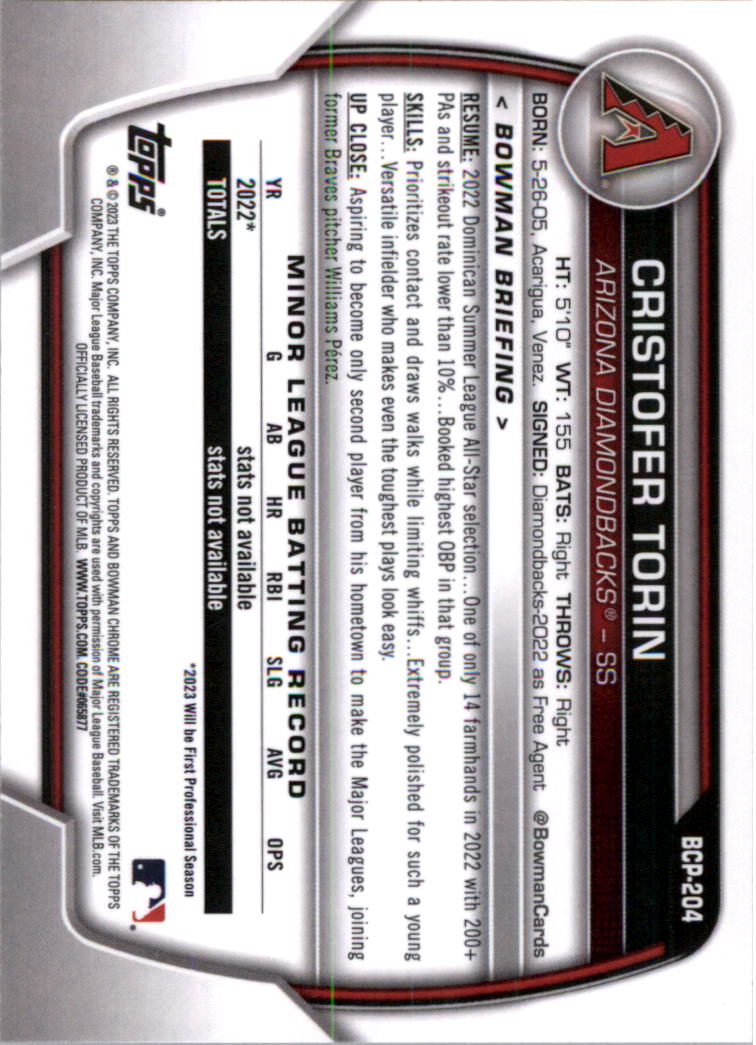 Selección de tarjeta de béisbol Bowman Chrome Prospects 2023 (base) - Imagen 352 de 438