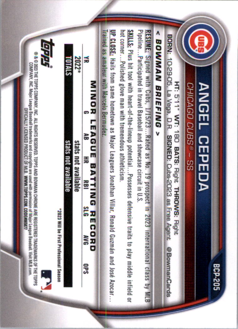 Selección de tarjeta de béisbol Bowman Chrome Prospects 2023 (base) - Imagen 354 de 438