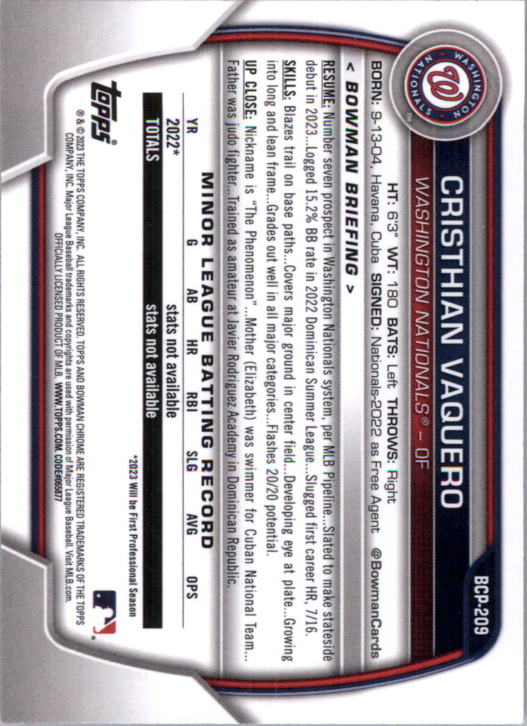 Selección de tarjeta de béisbol Bowman Chrome Prospects 2023 (base) - Imagen 360 de 438