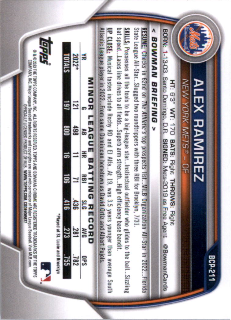 Selección de tarjeta de béisbol Bowman Chrome Prospects 2023 (base) - Imagen 364 de 438