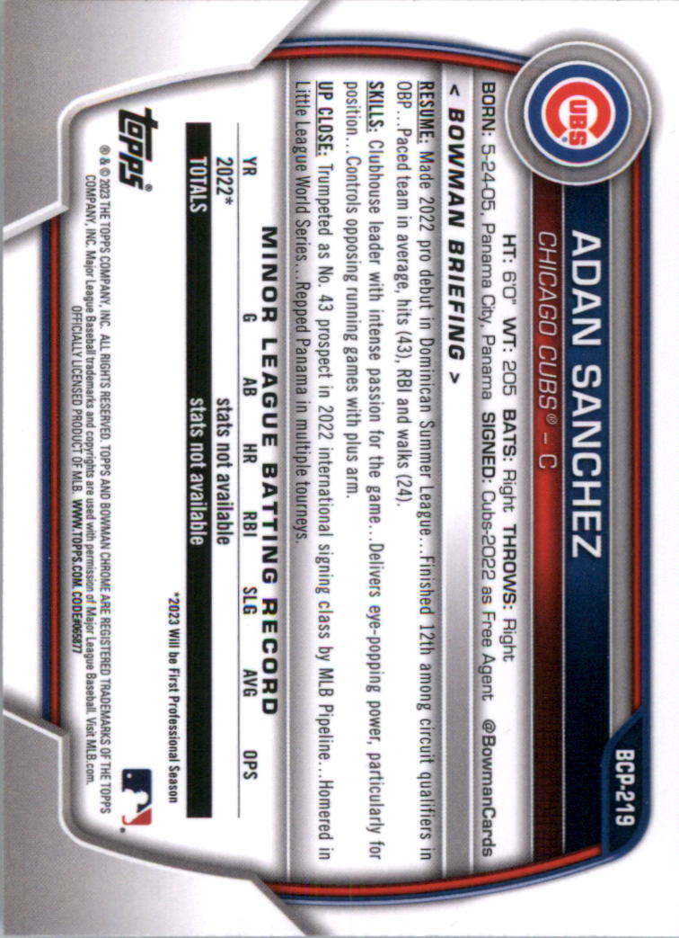 Selección de tarjeta de béisbol Bowman Chrome Prospects 2023 (base) - Imagen 379 de 438