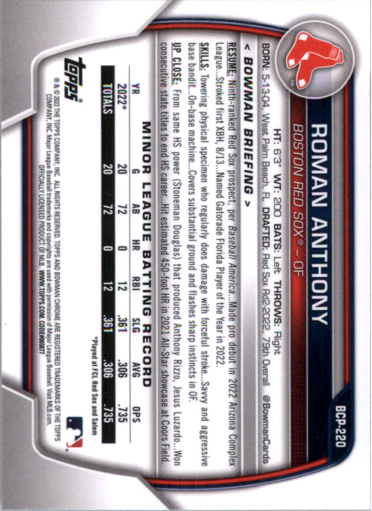 Selección de tarjeta de béisbol Bowman Chrome Prospects 2023 (base) - Imagen 381 de 438