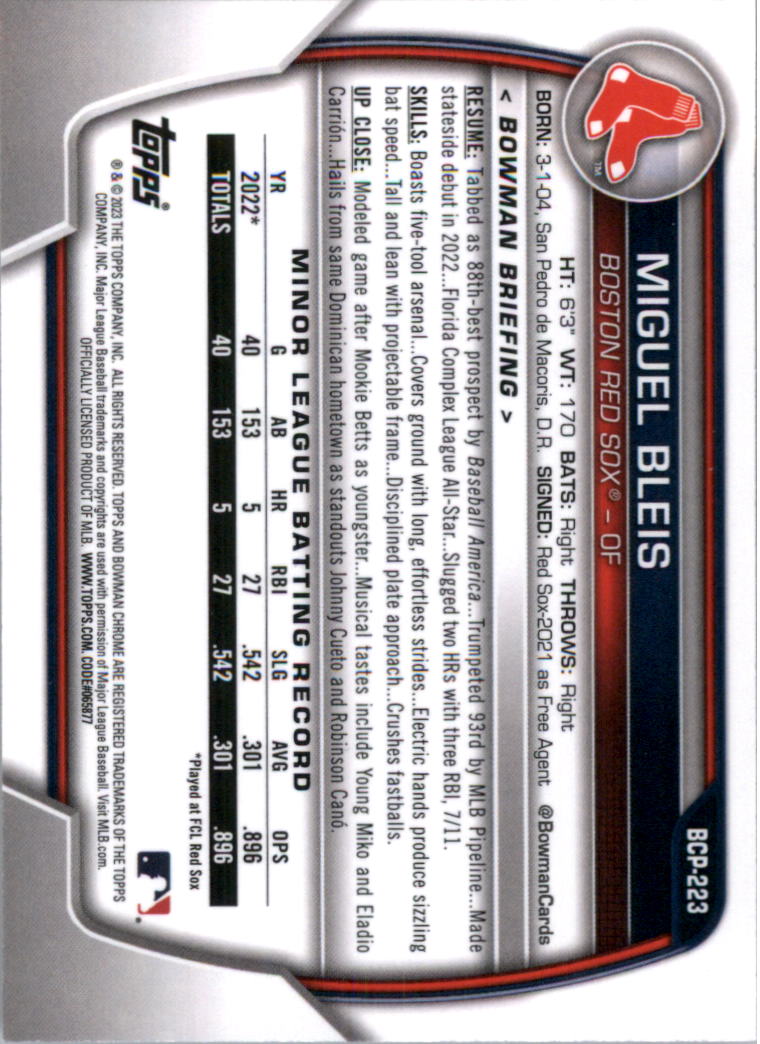 Selección de tarjeta de béisbol Bowman Chrome Prospects 2023 (base) - Imagen 386 de 438