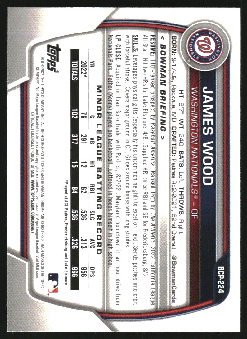 2023 Bowman Chrome Prospects #BCP224 James Wood