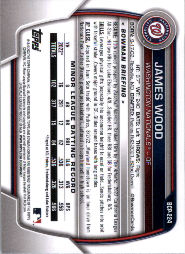 Selección de tarjeta de béisbol Bowman Chrome Prospects 2023 (base) - Imagen 388 de 438