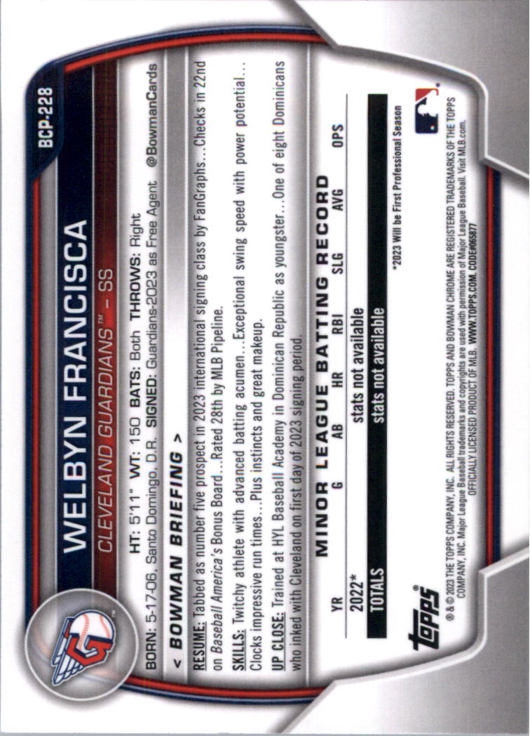 Selección de tarjeta de béisbol Bowman Chrome Prospects 2023 (base) - Imagen 396 de 438