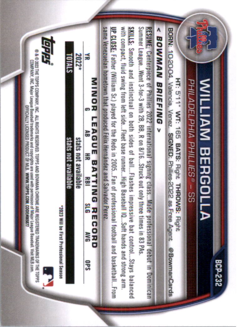 Selección de tarjeta de béisbol Bowman Chrome Prospects 2023 (base) - Imagen 404 de 438