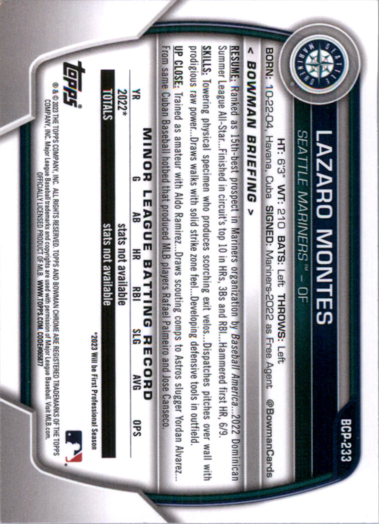 Selección de tarjeta de béisbol Bowman Chrome Prospects 2023 (base) - Imagen 406 de 438