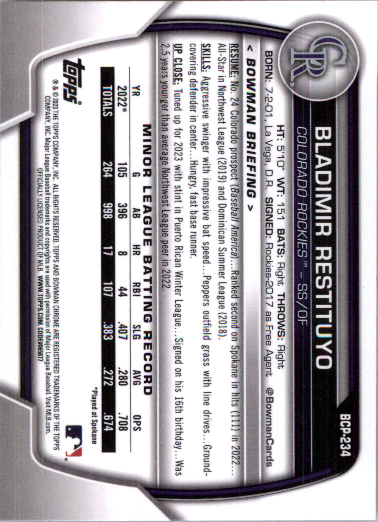 Selección de tarjeta de béisbol Bowman Chrome Prospects 2023 (base) - Imagen 408 de 438