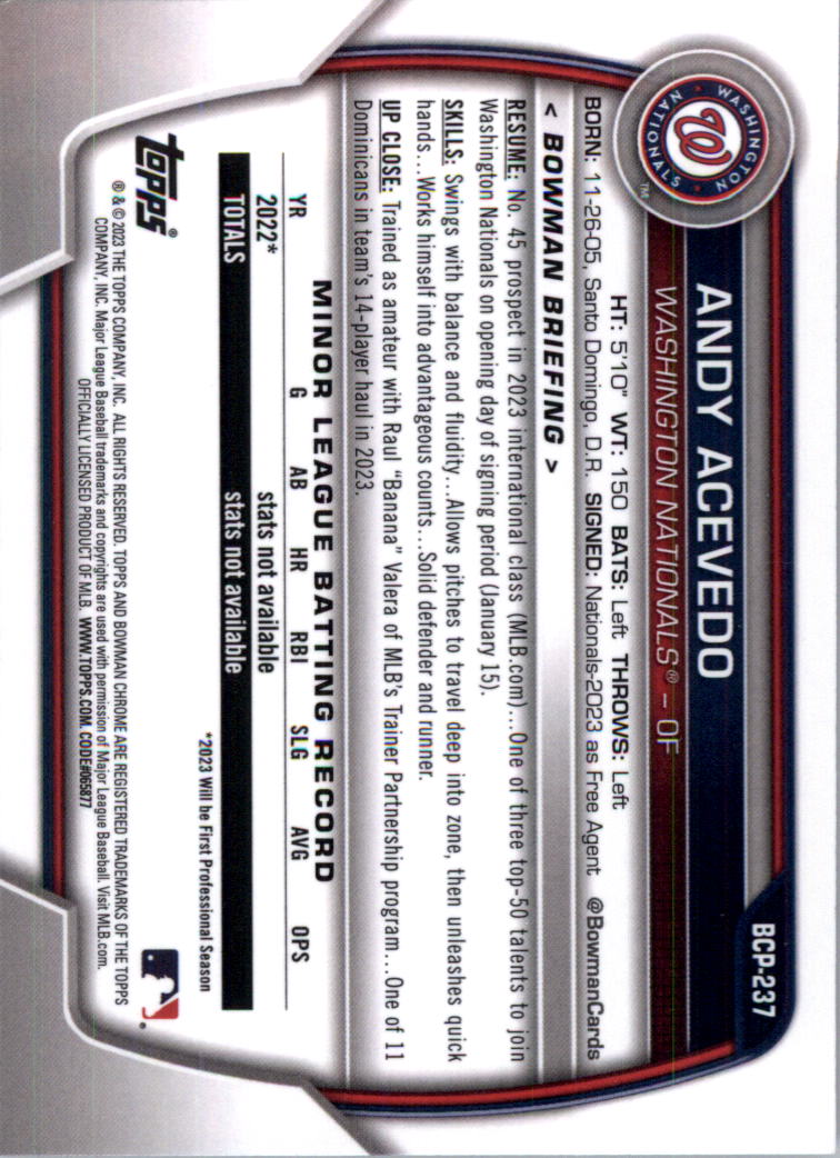 Selección de tarjeta de béisbol Bowman Chrome Prospects 2023 (base) - Imagen 414 de 438