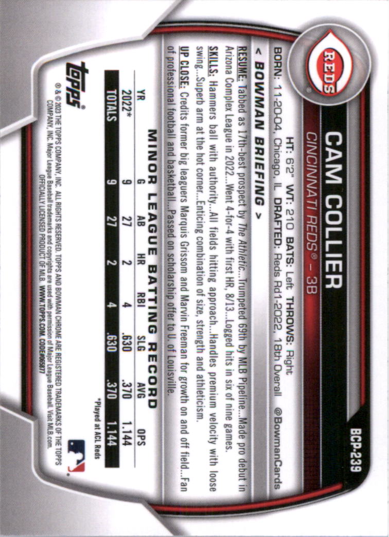 Selección de tarjeta de béisbol Bowman Chrome Prospects 2023 (base) - Imagen 418 de 438
