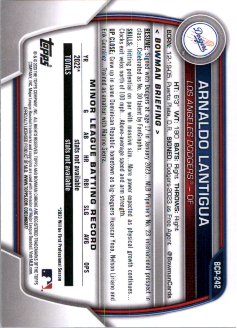 Selección de tarjeta de béisbol Bowman Chrome Prospects 2023 (base) - Imagen 422 de 438