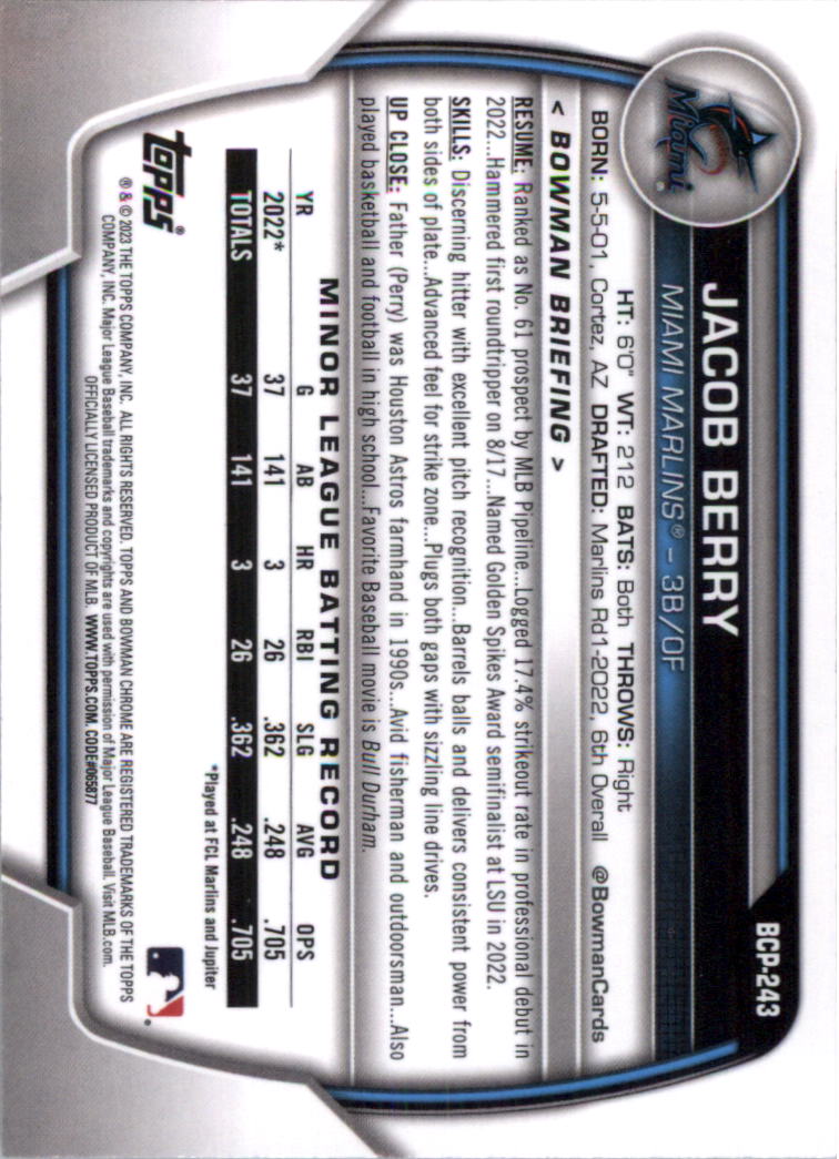 Selección de tarjeta de béisbol Bowman Chrome Prospects 2023 (base) - Imagen 424 de 438