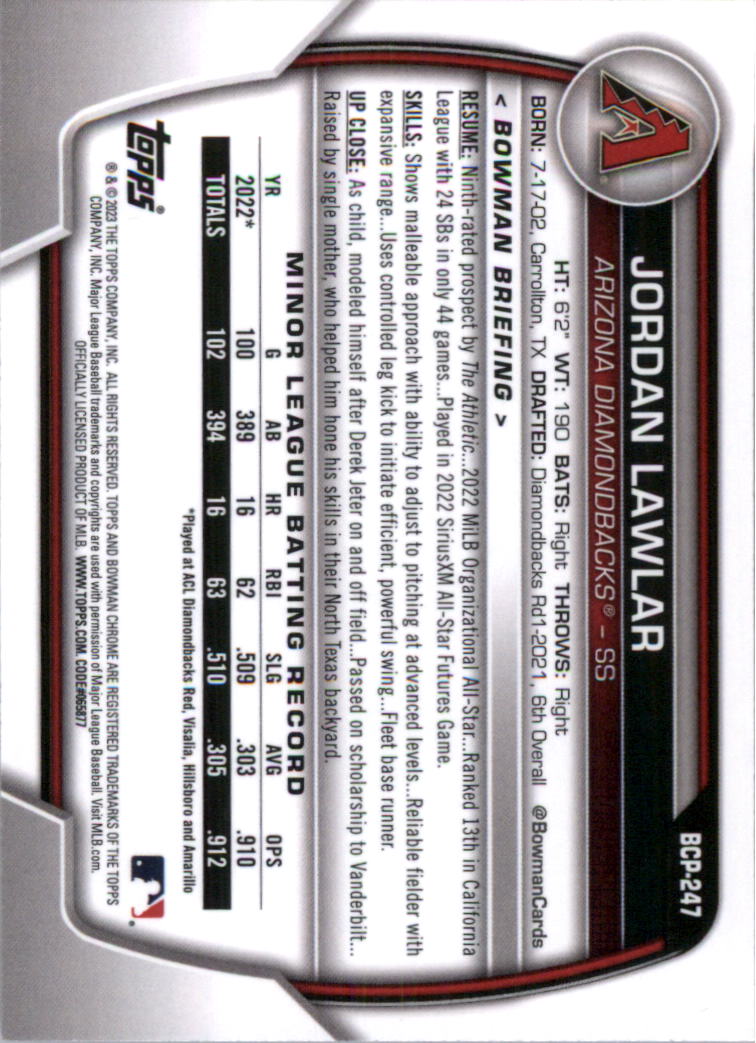 Selección de tarjeta de béisbol Bowman Chrome Prospects 2023 (base) - Imagen 432 de 438