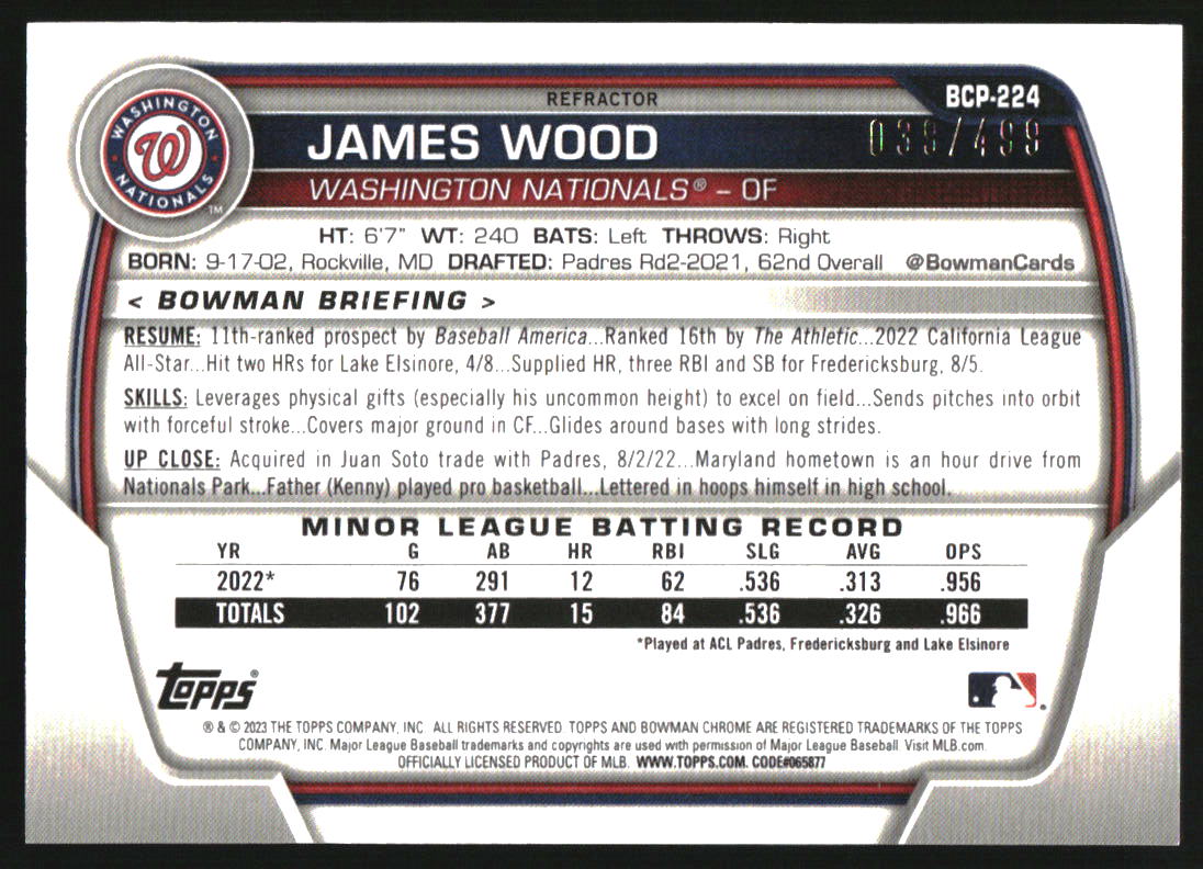 2023 Bowman Chrome Prospects Refractors #BCP224 James Wood