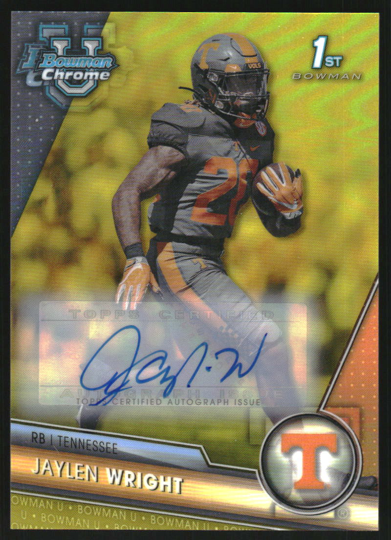 2023 Bowman Chrome University Autographs Yellow Refractors #130 Jaylen Wright Auto /75