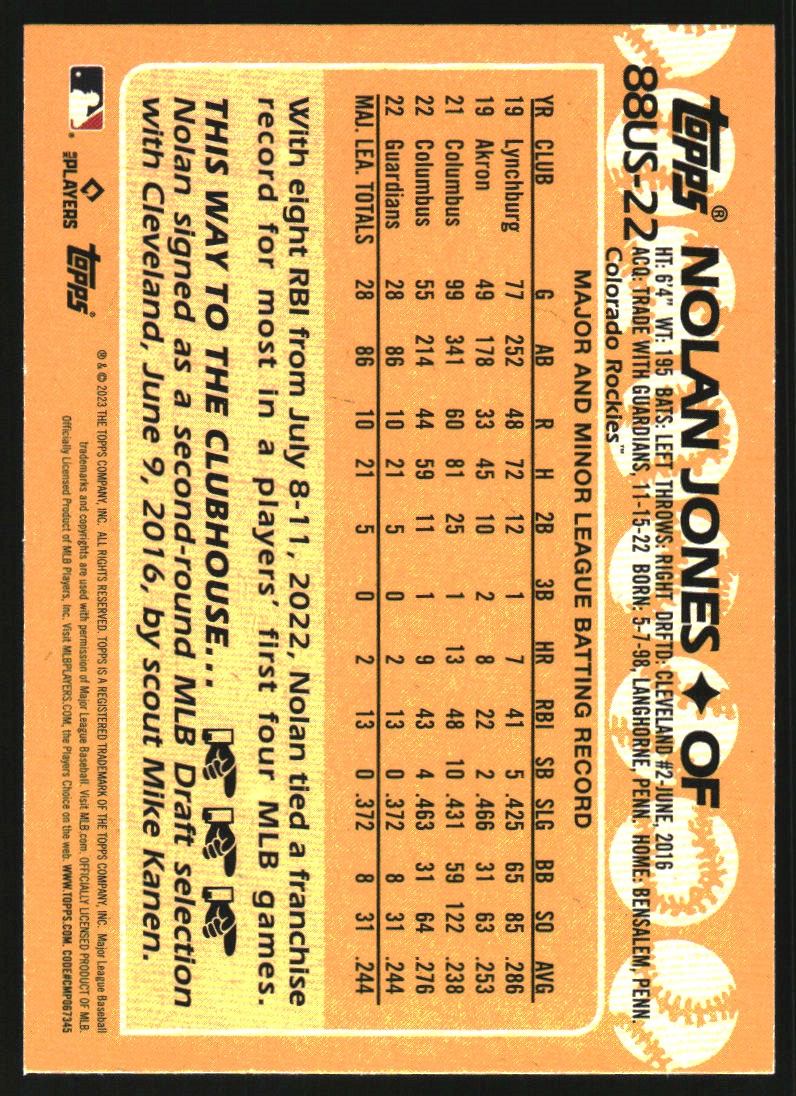 2023 Topps Update '88 Topps Baseball Blue #88US22 Nolan Jones