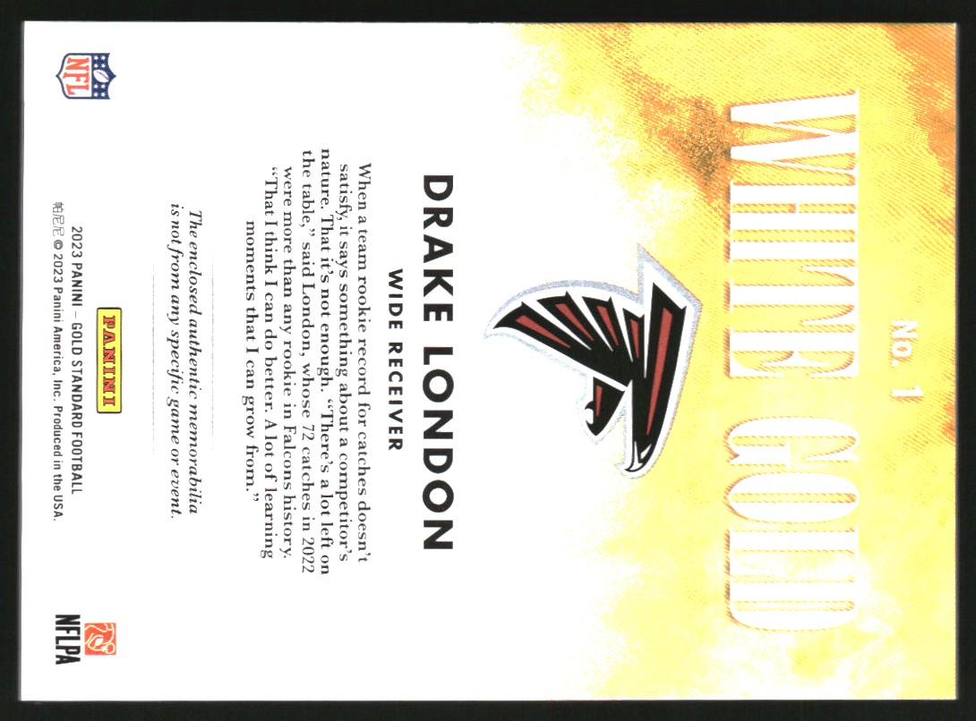 2023 Panini Gold Standard White Gold Materials #1 Drake London