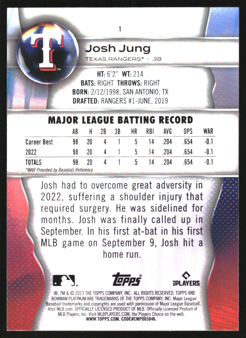 2023 Bowman Platinum #1 Josh Jung RC