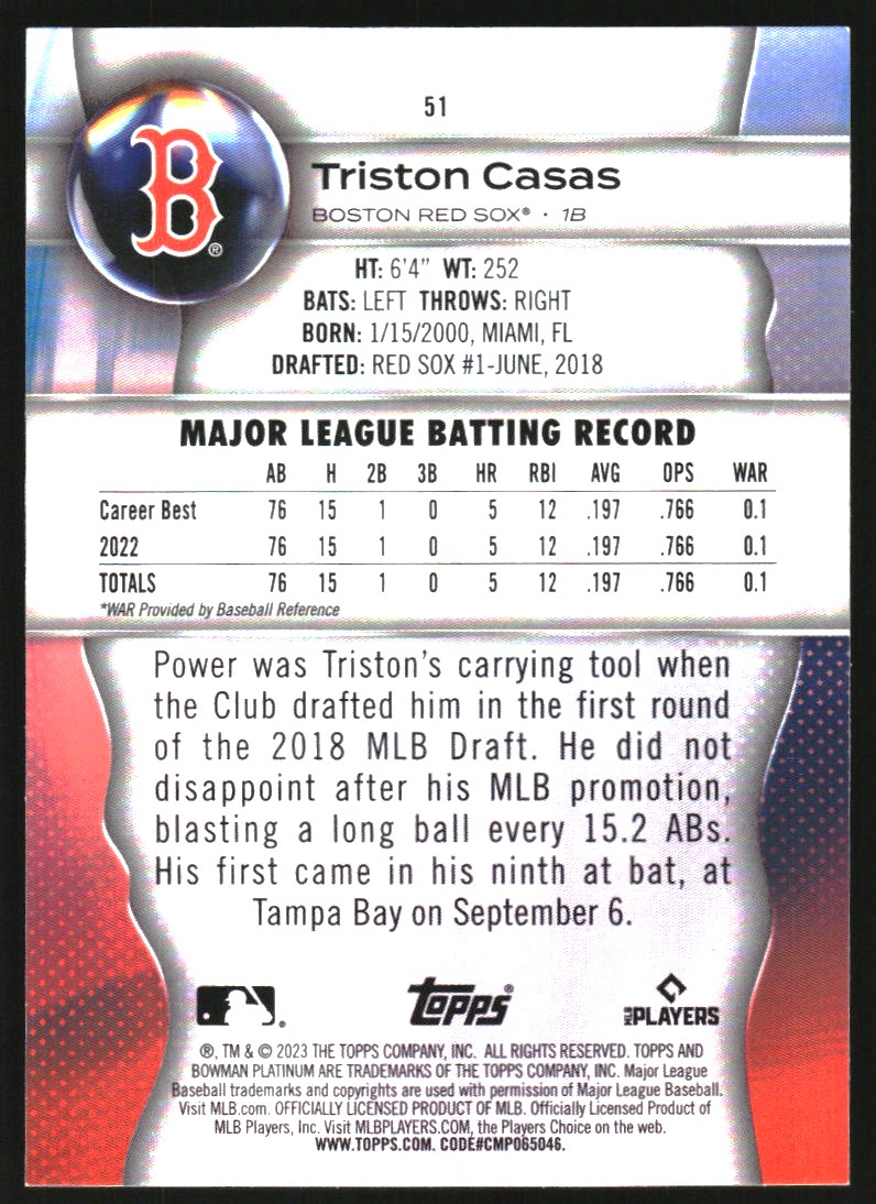 2023 Bowman Platinum #51 Triston Casas RC