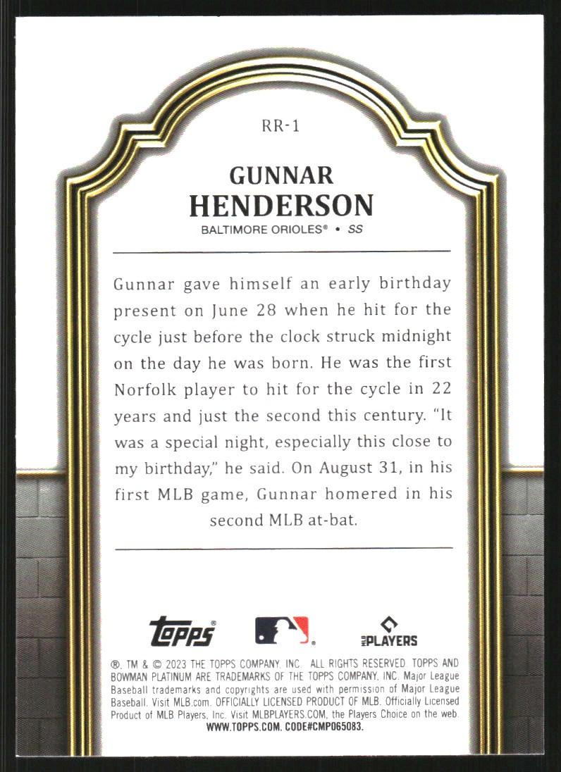 2023 Bowman Platinum Renowned Rookies #RR1 Gunnar Henderson